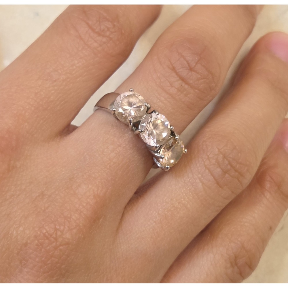 Vintage Sterling Silver Round Pink Cubic Zirconia Trilogy Ring Size 7 - Picture 4 of 7